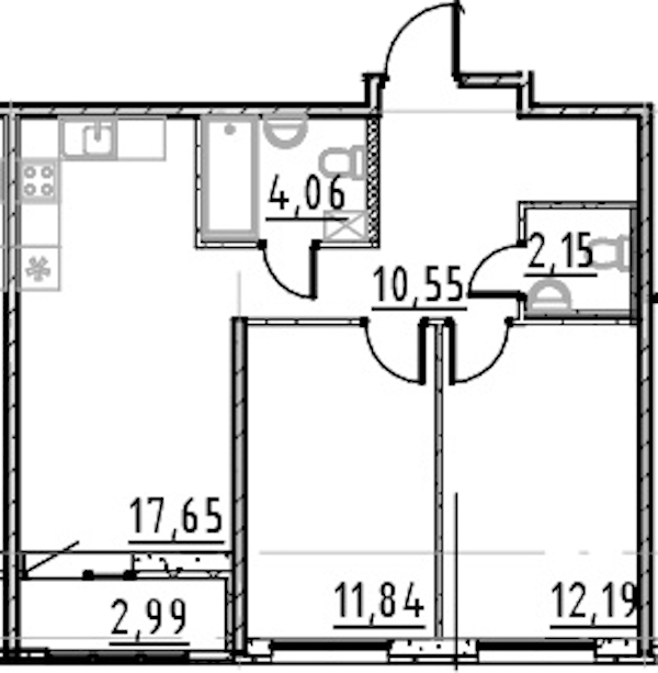 2-комнатная квартира 58.44 м², 9/9 эт., ЖК «Город Первых»